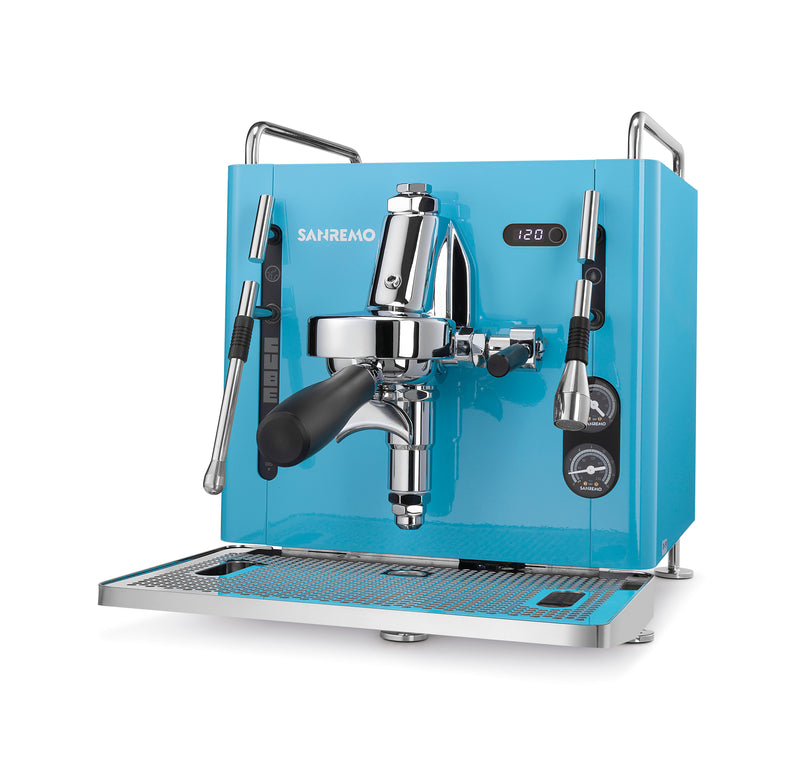 SANREMO Cube R Blue Bundle with Sanremo AllGround coffee grinder