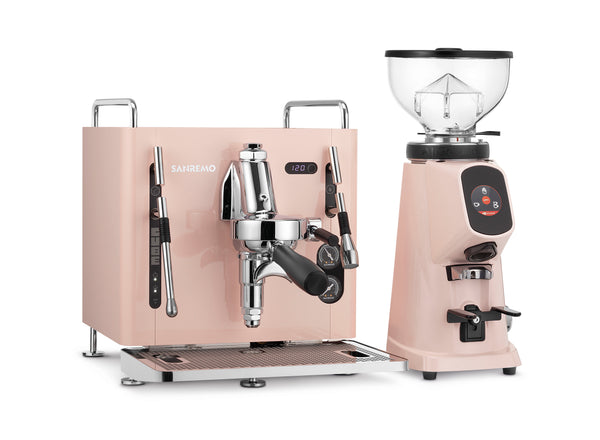 SANREMO Cube R Pink Bundle with Sanremo AllGround coffee grinder