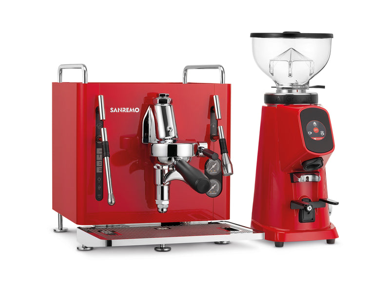 SANREMO Cube R Red Bundle with Sanremo AllGround coffee grinder