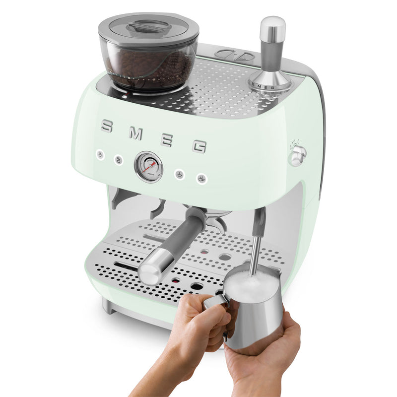 Smeg espresso machine with grinder pastel green EGF03PGEU