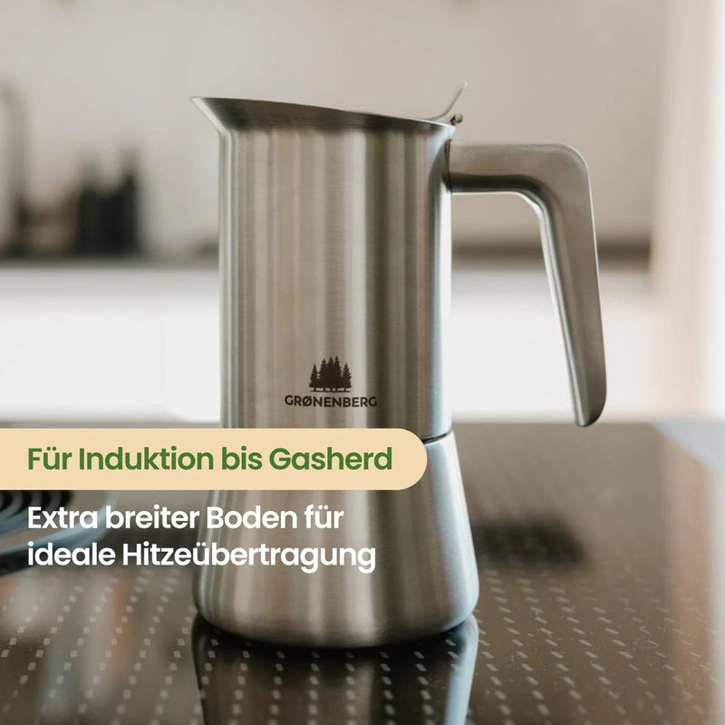 Groenenberg Edelstahl Espressokocher 4 Bags (200 ml) | Induction with spare seal