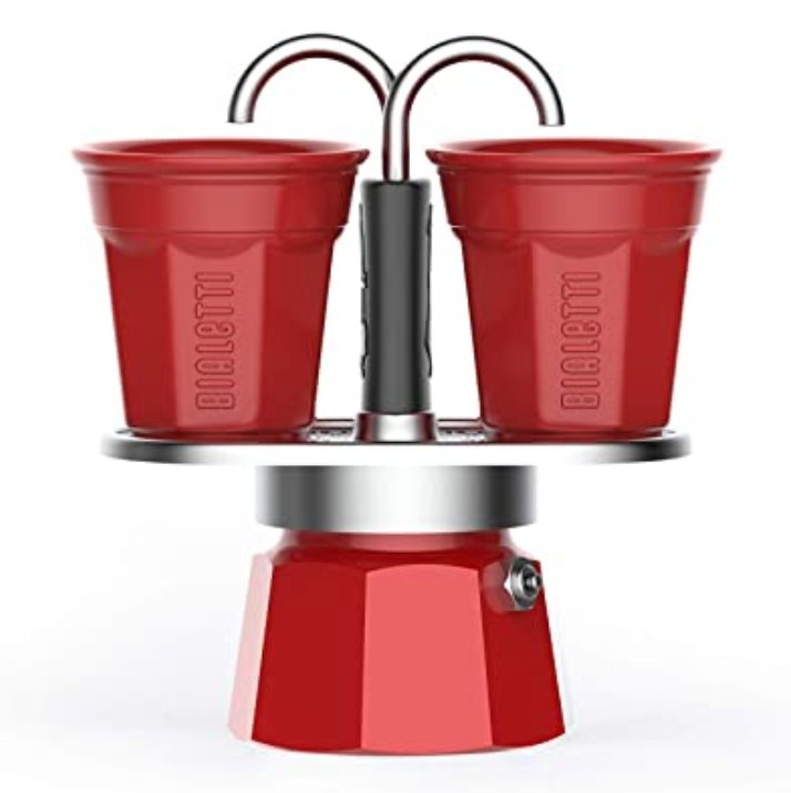 Bialetti Mini Express Set, Rot, Espressokocher + 2 Beakers