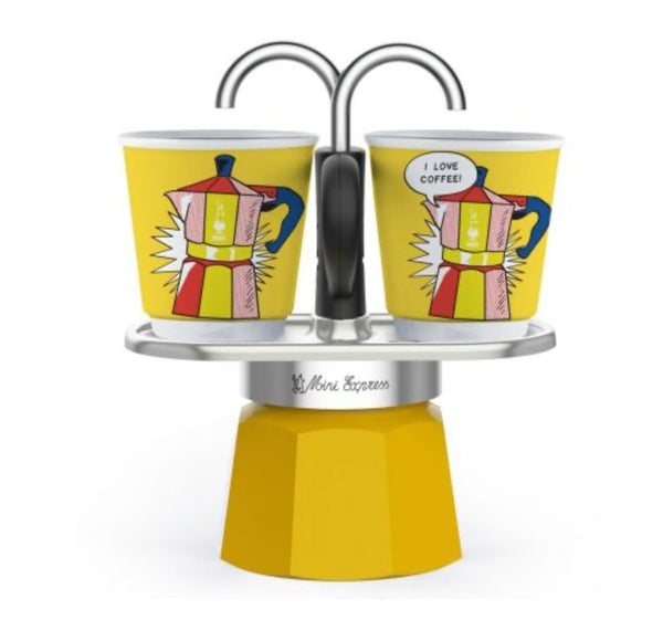 Bialetti Mini Express Lichtenstein + 2 Espressobecher, Arte Collection
