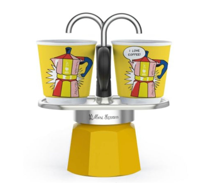 Bialetti Mini Express Lichtenstein + 2 φλιτζάνια εσπρέσο, συλλογή Arte