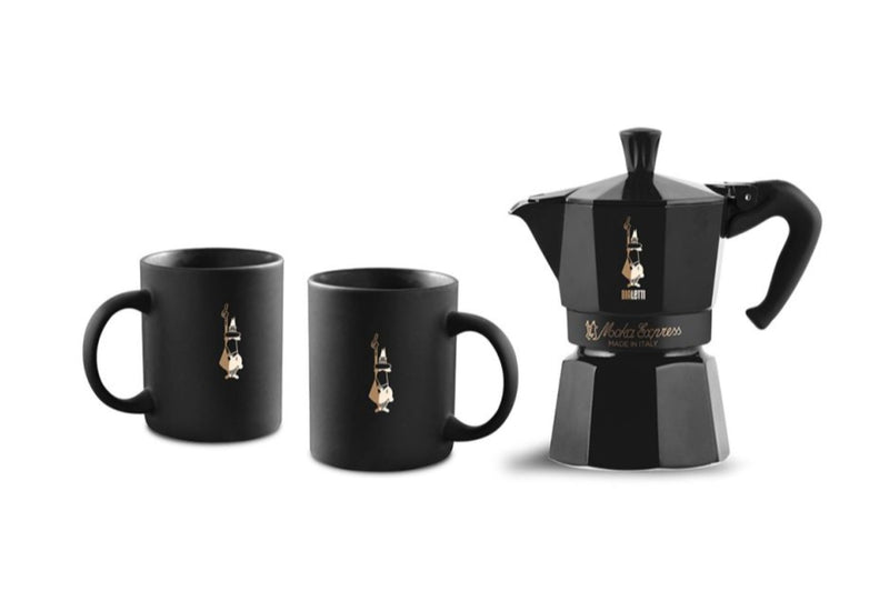 Bialetti Moka Express for 6 cups set incl. 2 coffee mugs, black/gold