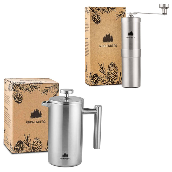Groenenberg Spruce Set | Coffee grinder manual + French Press stainless steel 600 ml